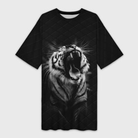Платье-футболка 3D с принтом Тигр рычит | Tiger realistic в Екатеринбурге,  |  | furry | low poly | tiger | восточный тигр | год тигра | голова | кошка | лоу поли | тигр | тигренок | фурри | хищник