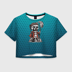 Женская футболка Crop-top 3D с принтом Рыбак в Екатеринбурге, 100% полиэстер | круглая горловина, длина футболки до линии талии, рукава с отворотами | fish | fisher | рыба | рыбак | рыбака | рыбалка | скелет
