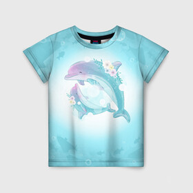 Детская футболка 3D с принтом Два дельфина в Екатеринбурге, 100% гипоаллергенный полиэфир | прямой крой, круглый вырез горловины, длина до линии бедер, чуть спущенное плечо, ткань немного тянется | cute | dolphin | два дельфина | дельфин | дельфин в море | дельфинами | милый | мир | подводный