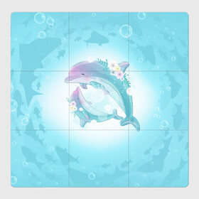 Магнитный плакат 3Х3 с принтом Два дельфина в Екатеринбурге, Полимерный материал с магнитным слоем | 9 деталей размером 9*9 см | cute | dolphin | два дельфина | дельфин | дельфин в море | дельфинами | милый | мир | подводный