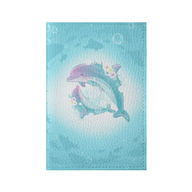 Обложка для паспорта матовая кожа с принтом Два дельфина в Екатеринбурге, натуральная матовая кожа | размер 19,3 х 13,7 см; прозрачные пластиковые крепления | Тематика изображения на принте: cute | dolphin | два дельфина | дельфин | дельфин в море | дельфинами | милый | мир | подводный