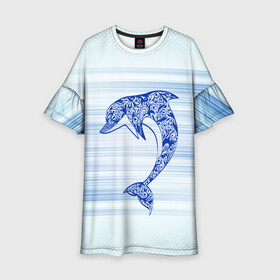 Детское платье 3D с принтом Дельфин в Екатеринбурге, 100% полиэстер | прямой силуэт, чуть расширенный к низу. Круглая горловина, на рукавах — воланы | Тематика изображения на принте: cute | dolphin | два дельфина | дельфин | дельфин в море | дельфинами | милый | мир | подводный