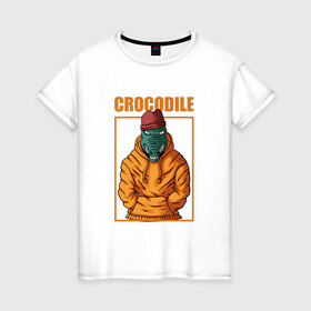 Женская футболка хлопок с принтом Крокодил в Екатеринбурге, 100% хлопок | прямой крой, круглый вырез горловины, длина до линии бедер, слегка спущенное плечо | alligator | crocodile | reptile | аллигатор | крокодил | крокодильчик