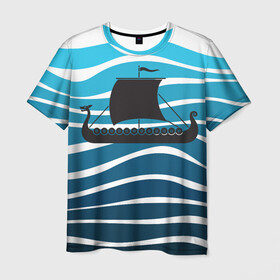 Мужская футболка 3D с принтом Корабль в Екатеринбурге, 100% полиэфир | прямой крой, круглый вырез горловины, длина до линии бедер | Тематика изображения на принте: sailboat | кораблик | корабль | лодка | парус | паруса | парусная лодка | тату | татуировка | черные