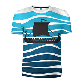 Мужская футболка 3D спортивная с принтом Корабль в Екатеринбурге, 100% полиэстер с улучшенными характеристиками | приталенный силуэт, круглая горловина, широкие плечи, сужается к линии бедра | sailboat | кораблик | корабль | лодка | парус | паруса | парусная лодка | тату | татуировка | черные