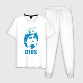 Мужская пижама хлопок с принтом Dios Maradona в Екатеринбурге, 100% хлопок | брюки и футболка прямого кроя, без карманов, на брюках мягкая резинка на поясе и по низу штанин
 | argentina | maradona | messi | sport | аргентина | гол | диего | марадона | месси | мяч | рука бога | спорт | футбол | чемпион