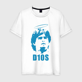 Мужская футболка хлопок с принтом Dios Maradona в Екатеринбурге, 100% хлопок | прямой крой, круглый вырез горловины, длина до линии бедер, слегка спущенное плечо. | argentina | maradona | messi | sport | аргентина | гол | диего | марадона | месси | мяч | рука бога | спорт | футбол | чемпион