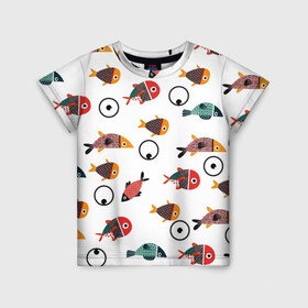 Детская футболка 3D с принтом Цветные рыбки в Екатеринбурге, 100% гипоаллергенный полиэфир | прямой крой, круглый вырез горловины, длина до линии бедер, чуть спущенное плечо, ткань немного тянется | лето | морские жители | популярные иллюстрации | рыбки на белом | рыбы | цветные рыбки