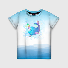 Детская футболка 3D с принтом Дельфин единорог в Екатеринбурге, 100% гипоаллергенный полиэфир | прямой крой, круглый вырез горловины, длина до линии бедер, чуть спущенное плечо, ткань немного тянется | Тематика изображения на принте: cute | dolphin | unicorn | два дельфина | дельфин | дельфин в море | дельфинами | единорог | милый | мир | подводный