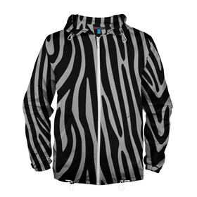 Мужская ветровка 3D с принтом Zebra Camouflage в Екатеринбурге, 100% полиэстер | подол и капюшон оформлены резинкой с фиксаторами, два кармана без застежек по бокам, один потайной карман на груди | Тематика изображения на принте: animal | blackandwhite | camouflage | stripes | zebra