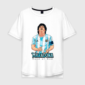 Мужская футболка хлопок Oversize с принтом Марадона - Рука Бога в Екатеринбурге, 100% хлопок | свободный крой, круглый ворот, “спинка” длиннее передней части | argentina | maradona | messi | sport | аргентина | гол | диего | марадона | месси | мяч | рука бога | спорт | футбол | чемпион