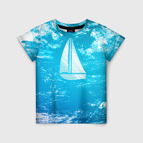 Детская футболка 3D с принтом Парусная лодка в Екатеринбурге, 100% гипоаллергенный полиэфир | прямой крой, круглый вырез горловины, длина до линии бедер, чуть спущенное плечо, ткань немного тянется | sailboat | кораблик | корабль | лодка | на голубом | парус | паруса | парусная лодка | халфтон