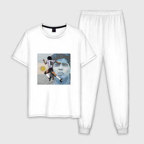 Мужская пижама хлопок с принтом Maradona Goal в Екатеринбурге, 100% хлопок | брюки и футболка прямого кроя, без карманов, на брюках мягкая резинка на поясе и по низу штанин
 | Тематика изображения на принте: argentina | maradona | messi | sport | аргентина | гол | диего | марадона | месси | мяч | рука бога | спорт | футбол | чемпион
