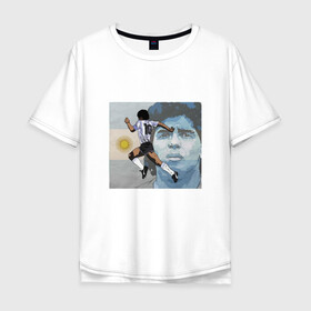 Мужская футболка хлопок Oversize с принтом Maradona Goal в Екатеринбурге, 100% хлопок | свободный крой, круглый ворот, “спинка” длиннее передней части | argentina | maradona | messi | sport | аргентина | гол | диего | марадона | месси | мяч | рука бога | спорт | футбол | чемпион