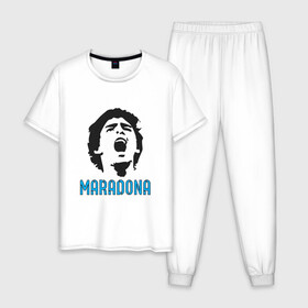 Мужская пижама хлопок с принтом Maradona Scream в Екатеринбурге, 100% хлопок | брюки и футболка прямого кроя, без карманов, на брюках мягкая резинка на поясе и по низу штанин
 | argentina | maradona | messi | sport | аргентина | гол | диего | марадона | месси | мяч | рука бога | спорт | футбол | чемпион