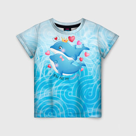 Детская футболка 3D с принтом Два дельфина в Екатеринбурге, 100% гипоаллергенный полиэфир | прямой крой, круглый вырез горловины, длина до линии бедер, чуть спущенное плечо, ткань немного тянется | cute | dolphin | два дельфина | дельфин | дельфин в море | дельфинами | любовь | милый | мир | подводный | сердечки