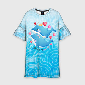 Детское платье 3D с принтом Два дельфина в Екатеринбурге, 100% полиэстер | прямой силуэт, чуть расширенный к низу. Круглая горловина, на рукавах — воланы | cute | dolphin | два дельфина | дельфин | дельфин в море | дельфинами | любовь | милый | мир | подводный | сердечки