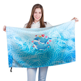 Флаг 3D с принтом Два дельфина в Екатеринбурге, 100% полиэстер | плотность ткани — 95 г/м2, размер — 67 х 109 см. Принт наносится с одной стороны | cute | dolphin | два дельфина | дельфин | дельфин в море | дельфинами | любовь | милый | мир | подводный | сердечки