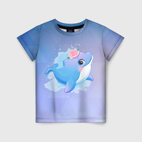 Детская футболка 3D с принтом Дельфинчик в Екатеринбурге, 100% гипоаллергенный полиэфир | прямой крой, круглый вырез горловины, длина до линии бедер, чуть спущенное плечо, ткань немного тянется | cute | dolphin | дельфин | дельфин в море | дельфинами | дельфинчик | милый | мир | подводный