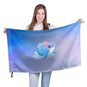 Флаг 3D с принтом Дельфинчик в Екатеринбурге, 100% полиэстер | плотность ткани — 95 г/м2, размер — 67 х 109 см. Принт наносится с одной стороны | cute | dolphin | дельфин | дельфин в море | дельфинами | дельфинчик | милый | мир | подводный