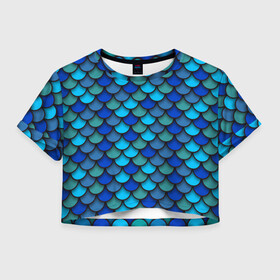 Женская футболка Crop-top 3D с принтом Чешуя рыбы в Екатеринбурге, 100% полиэстер | круглая горловина, длина футболки до линии талии, рукава с отворотами | море | морская | морские | морские мотивы | паттерн | русалка | рыбы | рыбья | чешуя