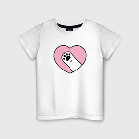 Детская футболка хлопок с принтом Любимая лапа в Екатеринбурге, 100% хлопок | круглый вырез горловины, полуприлегающий силуэт, длина до линии бедер | cat | домашнее животное | кот | кошка | лапа | любовь | сердце