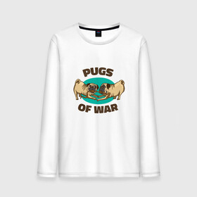 Мужской лонгслив хлопок с принтом Pugs of War - Мопсы войны в Екатеринбурге, 100% хлопок |  | art | cute pugs | english | funny art | game | god of war | parody | pug | английская надпись | год оф вар | игра | иллюстрация | канат | милые мопсы | мопс | мопсики | пародия | перетягивание каната | прикол | пуг | пугель | рисунок