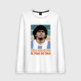 Мужской лонгслив хлопок с принтом Maradona - El Pibe De Oro в Екатеринбурге, 100% хлопок |  | argentina | maradona | messi | sport | аргентина | гол | диего | марадона | месси | мяч | рука бога | спорт | футбол | чемпион