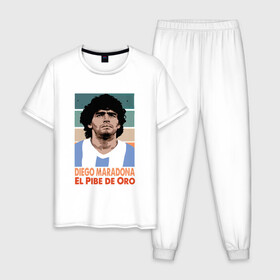 Мужская пижама хлопок с принтом Maradona - El Pibe De Oro в Екатеринбурге, 100% хлопок | брюки и футболка прямого кроя, без карманов, на брюках мягкая резинка на поясе и по низу штанин
 | argentina | maradona | messi | sport | аргентина | гол | диего | марадона | месси | мяч | рука бога | спорт | футбол | чемпион