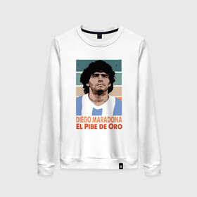 Женский свитшот хлопок с принтом Maradona - El Pibe De Oro в Екатеринбурге, 100% хлопок | прямой крой, круглый вырез, на манжетах и по низу широкая трикотажная резинка  | argentina | maradona | messi | sport | аргентина | гол | диего | марадона | месси | мяч | рука бога | спорт | футбол | чемпион