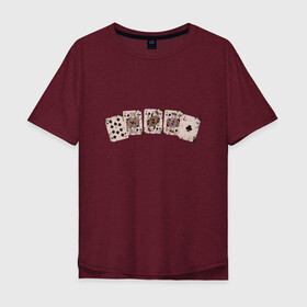 Мужская футболка хлопок Oversize с принтом Royal Flush Флеш Роял Покер в Екатеринбурге, 100% хлопок | свободный крой, круглый ворот, “спинка” длиннее передней части | art | cards | casino | king | play cards | poker | retro | texas hold em | vintage | арт | валет | винтаж | дама | игральные карты | иллюстрация | казино | комбинация | король | ретро | старые карты | техасский холд | туз | флеш рояль