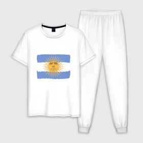 Мужская пижама хлопок с принтом Maradona Sun в Екатеринбурге, 100% хлопок | брюки и футболка прямого кроя, без карманов, на брюках мягкая резинка на поясе и по низу штанин
 | argentina | maradona | messi | sport | аргентина | гол | диего | марадона | месси | мяч | рука бога | спорт | футбол | чемпион