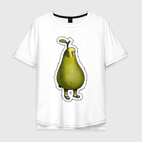 Мужская футболка хлопок Oversize с принтом Попугруша в Екатеринбурге, 100% хлопок | свободный крой, круглый ворот, “спинка” длиннее передней части | mutant | parrot | pear | popu pear | sandal | груша | попугай | попугруша | сандали
