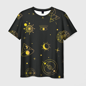 Мужская футболка 3D с принтом Эзотерика в Екатеринбурге, 100% полиэфир | прямой крой, круглый вырез горловины, длина до линии бедер | гадание | глаз | гороскоп | желтый | звезды | знаки | зодиак | магия | оккультизм | тайны | эзотерика