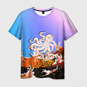 Мужская футболка 3D с принтом Осьминог в Лаве | Градиент в Екатеринбурге, 100% полиэфир | прямой крой, круглый вырез горловины, длина до линии бедер | animal | beast | fade | kraken | monster | moon | ocean | octopus | sea | water | waves | вода | волны | градиент | животные | звери | кракен | лава | луна | монстр | море | небо | огонь | океан | осьминог | рыбы | щупальца