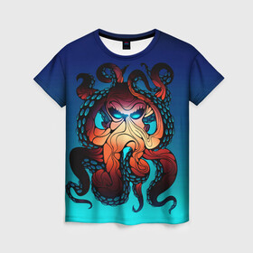 Женская футболка 3D с принтом Кракен | Octopus в Екатеринбурге, 100% полиэфир ( синтетическое хлопкоподобное полотно) | прямой крой, круглый вырез горловины, длина до линии бедер | animal | beast | kraken | monster | ocean | octopus | sea | water | waves | вода | волны | животные | звери | кракен | монстр | море | океан | осьминог | рыбы | щупальца