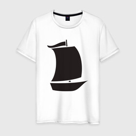 Мужская футболка хлопок с принтом Парусная лодка в Екатеринбурге, 100% хлопок | прямой крой, круглый вырез горловины, длина до линии бедер, слегка спущенное плечо. | sailboat | кораблик | корабль | лодка | парус | парусная лодка | тату | татуировка