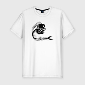 Мужская футболка хлопок Slim с принтом Скелет рыбы в Екатеринбурге, 92% хлопок, 8% лайкра | приталенный силуэт, круглый вырез ворота, длина до линии бедра, короткий рукав | fish | кости | паттерн | рыба | рыбы | с скелетом рыбы | скелет