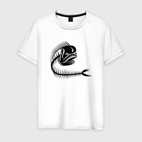 Мужская футболка хлопок с принтом Скелет рыбы в Екатеринбурге, 100% хлопок | прямой крой, круглый вырез горловины, длина до линии бедер, слегка спущенное плечо. | fish | кости | паттерн | рыба | рыбы | с скелетом рыбы | скелет