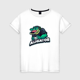 Женская футболка хлопок с принтом Аллигатор в Екатеринбурге, 100% хлопок | прямой крой, круглый вырез горловины, длина до линии бедер, слегка спущенное плечо | alligator | crocodile | reptile | аллигатор | крокодил | крокодильчик