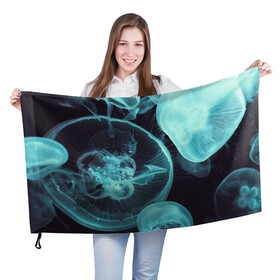 Флаг 3D с принтом Медуза в Екатеринбурге, 100% полиэстер | плотность ткани — 95 г/м2, размер — 67 х 109 см. Принт наносится с одной стороны | medusa | животные | медузы | мир | подводный | рыбы | щупальца
