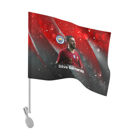 Флаг для автомобиля с принтом Silva Bernardo Манчестер Сити в Екатеринбурге, 100% полиэстер | Размер: 30*21 см | manchester city | бернарду силва | манчестер сити | сборная португалии | футбол | футболист