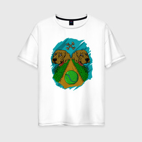 Женская футболка хлопок Oversize с принтом Мяч судьбы в Екатеринбурге, 100% хлопок | свободный крой, круглый ворот, спущенный рукав, длина до линии бедер
 | dog | друг человека | мячик | пёс | собаки