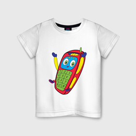 Детская футболка хлопок с принтом Телефон в Екатеринбурге, 100% хлопок | круглый вырез горловины, полуприлегающий силуэт, длина до линии бедер | неоновый телефон | поп арт | смешной телефон | старый телефон | телефон | яркий телефон