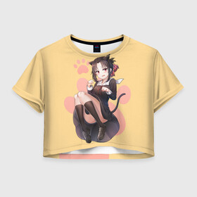 Женская футболка Crop-top 3D с принтом Neko Kaguya в Екатеринбурге, 100% полиэстер | круглая горловина, длина футболки до линии талии, рукава с отворотами | anime | chika | chika fujiwara | kaguya | kaguya shinomiya | love | love detective | love is war | miyuki | shinomiya | аниме | анимэ | кагуя | любовь | любовь   это война | чика