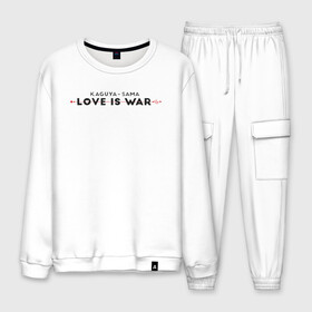 Мужской костюм хлопок с принтом Kaguya-sama: love is war logo в Екатеринбурге, 100% хлопок | на свитшоте круглая горловина, мягкая резинка по низу. Брюки заужены к низу, на них два вида карманов: два “обычных” по бокам и два объемных, с клапанами, расположенные ниже линии бедра. Брюки с мягкой трикотажной резинкой на поясе и по низу штанин. В поясе для дополнительного комфорта — широкие завязки | Тематика изображения на принте: anime | chika | chika fujiwara | kaguya | kaguya shinomiya | love | love detective | love is war | miyuki | shinomiya | аниме | анимэ | кагуя | любовь | любовь   это война | чика