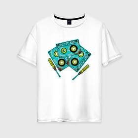 Женская футболка хлопок Oversize с принтом Кассета в Екатеринбурге, 100% хлопок | свободный крой, круглый ворот, спущенный рукав, длина до линии бедер
 | винтаж | девяностые | кассеты | ностальгия | отвёртка | ретро | ссср