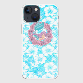 Чехол для iPhone 13 mini с принтом Русалочка и цветы в Екатеринбурге,  |  | flowers | mermaid | морская | русалка | русалочка | ундина | цветы