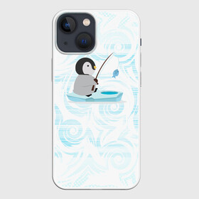 Чехол для iPhone 13 mini с принтом Пингвин рыбачит в Екатеринбурге,  |  | fish | fishing | ловит рыбу | пингвин | рыба | рыбалка | рыбачит