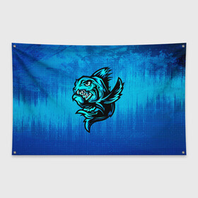 Флаг-баннер с принтом Пиранья в Екатеринбурге, 100% полиэстер | размер 67 х 109 см, плотность ткани — 95 г/м2; по краям флага есть четыре люверса для крепления | fish | piranha | живность | морская | на синем | пиранья | рыба